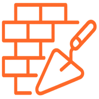 Oranges Icon, das Ziegelsteine und eine Maurerkelle zeigt