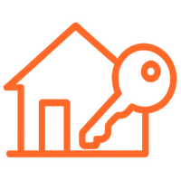 Oranges Icon, das einen Schlüssel und ein Haus zeigt
